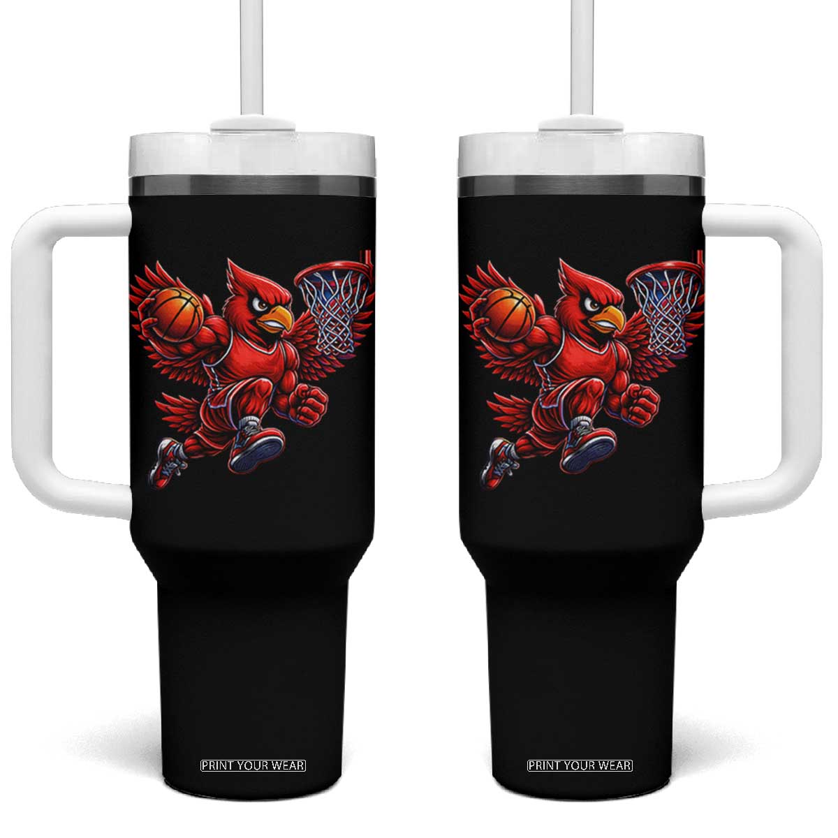 Cardinal Playing Basketball Graphic Tumbler With Handle Dunk Mascot Sports Fan Gift TS10 One Size: 40 oz Black Print Your Wear