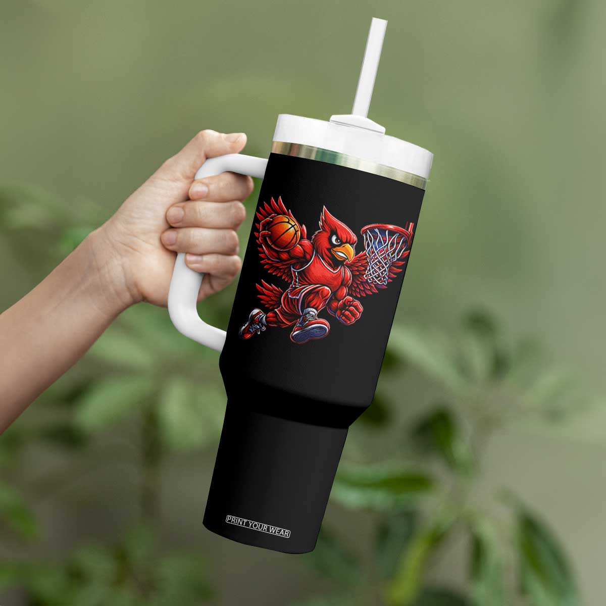 Cardinal Playing Basketball Graphic Tumbler With Handle Dunk Mascot Sports Fan Gift TS10 Print Your Wear