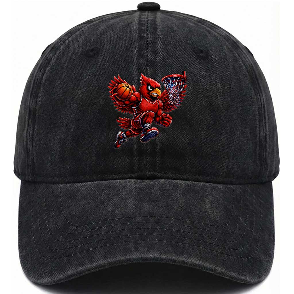 Cardinal Playing Basketball Graphic Washed Cotton Baseball Cap Dunk Mascot Sports Fan Gift TS10 Print Your Wear