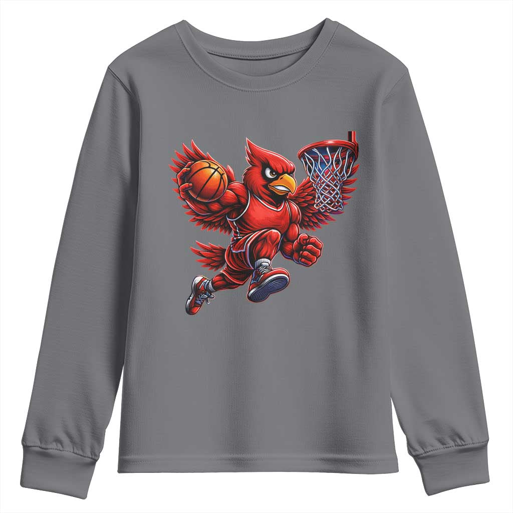 Cardinal Playing Basketball Graphic Youth Sweatshirt Dunk Mascot Sports Fan Gift TS10 Charcoal Print Your Wear