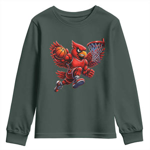 Cardinal Playing Basketball Graphic Youth Sweatshirt Dunk Mascot Sports Fan Gift TS10 Dark Forest Green Print Your Wear