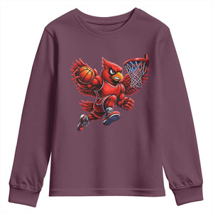Cardinal Playing Basketball Graphic Youth Sweatshirt Dunk Mascot Sports Fan Gift TS10 Maroon Print Your Wear