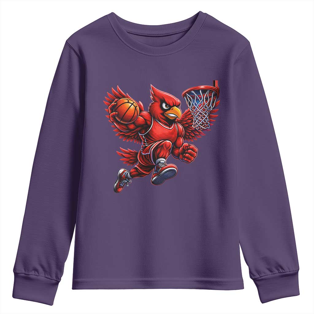 Cardinal Playing Basketball Graphic Youth Sweatshirt Dunk Mascot Sports Fan Gift TS10 Purple Print Your Wear