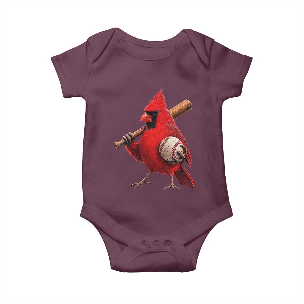 Cardinals Baseball Player Baby Onesie Retro STL Redbird Fan Bird Mascot Baseball TS10 Maroon Print Your Wear