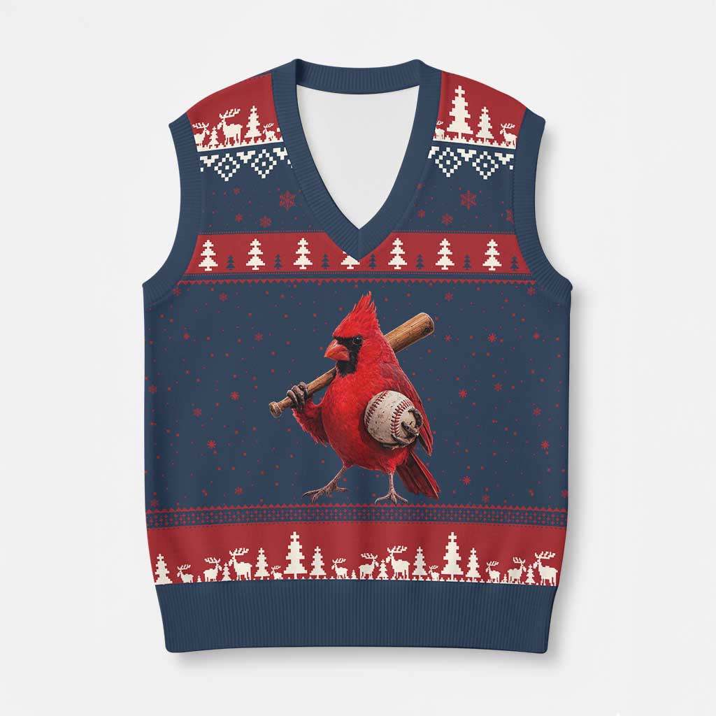 Cardinals Baseball Player V-Neck Knit Sweater Vest Retro STL Redbird Fan Bird Mascot Baseball TS10 Navy Red Print Your Wear
