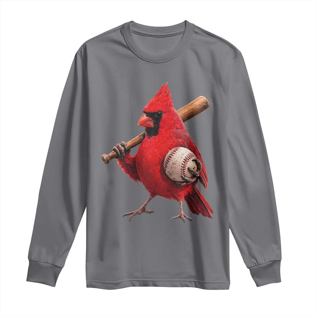 Cardinals Baseball Player Long Sleeve Shirt - Retro STL Redbird Fan - Bird Mascot Baseball TS10 Charcoal Print Your Wear