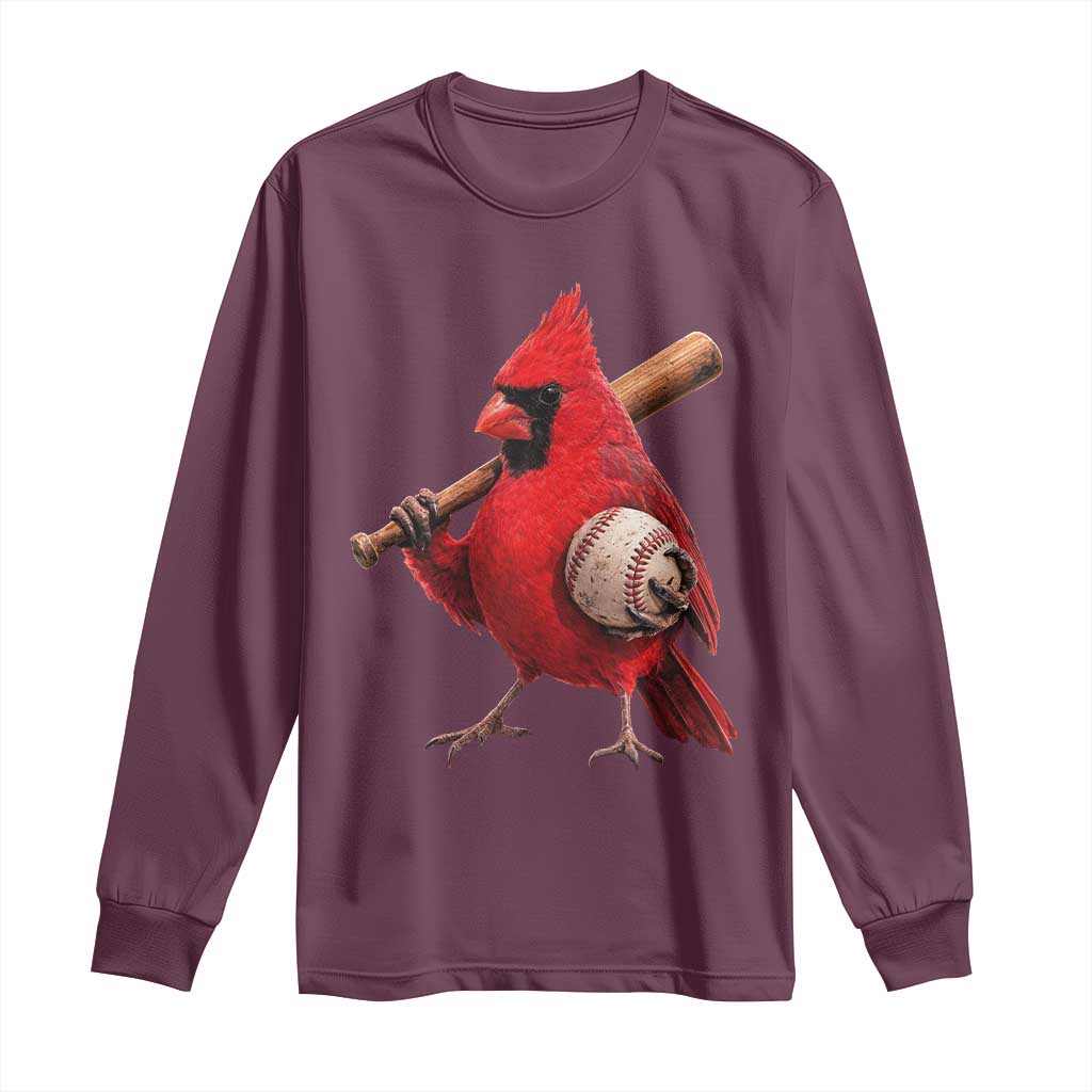 Cardinals Baseball Player Long Sleeve Shirt - Retro STL Redbird Fan - Bird Mascot Baseball TS10 Maroon Print Your Wear