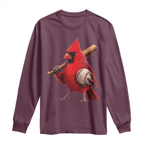 Cardinals Baseball Player Long Sleeve Shirt - Retro STL Redbird Fan - Bird Mascot Baseball TS10 Maroon Print Your Wear
