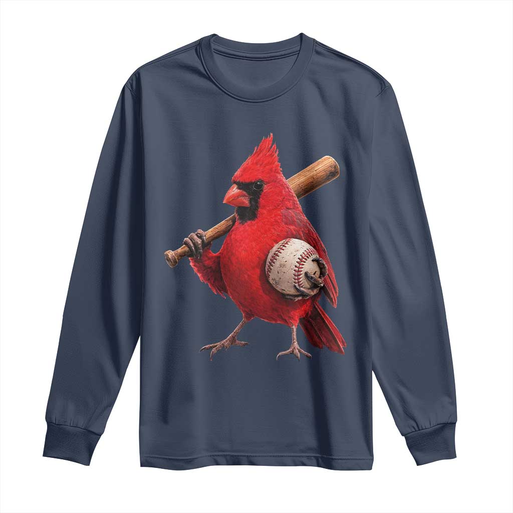Cardinals Baseball Player Long Sleeve Shirt - Retro STL Redbird Fan - Bird Mascot Baseball TS10 Navy Print Your Wear