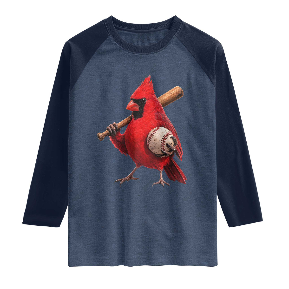 Cardinals Baseball Player Raglan Shirt Retro STL Redbird Fan Bird Mascot Baseball TS10 Heather Denim Navy Print Your Wear