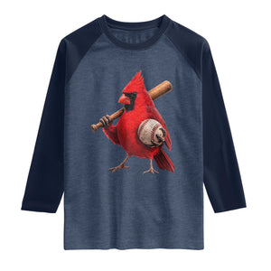 Cardinals Baseball Player Raglan Shirt Retro STL Redbird Fan Bird Mascot Baseball TS10 Heather Denim Navy Print Your Wear