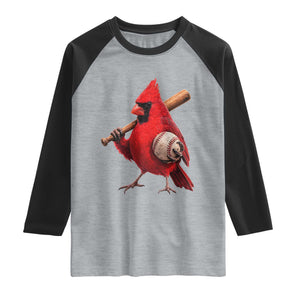Cardinals Baseball Player Raglan Shirt Retro STL Redbird Fan Bird Mascot Baseball TS10 Heather Gray Black Print Your Wear