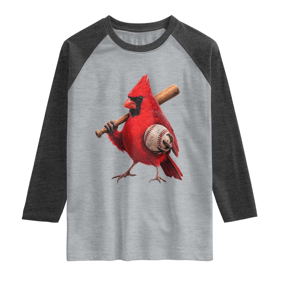 Cardinals Baseball Player Raglan Shirt Retro STL Redbird Fan Bird Mascot Baseball TS10 Heather Gray Heather Charcoal Print Your Wear