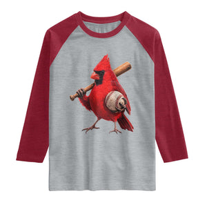 Cardinals Baseball Player Raglan Shirt Retro STL Redbird Fan Bird Mascot Baseball TS10 Heather Gray Heather Red Print Your Wear