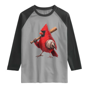 Cardinals Baseball Player Raglan Shirt Retro STL Redbird Fan Bird Mascot Baseball TS10 Sport Gray Black Print Your Wear