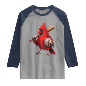 Cardinals Baseball Player Raglan Shirt Retro STL Redbird Fan Bird Mascot Baseball TS10 Sport Gray Navy Print Your Wear