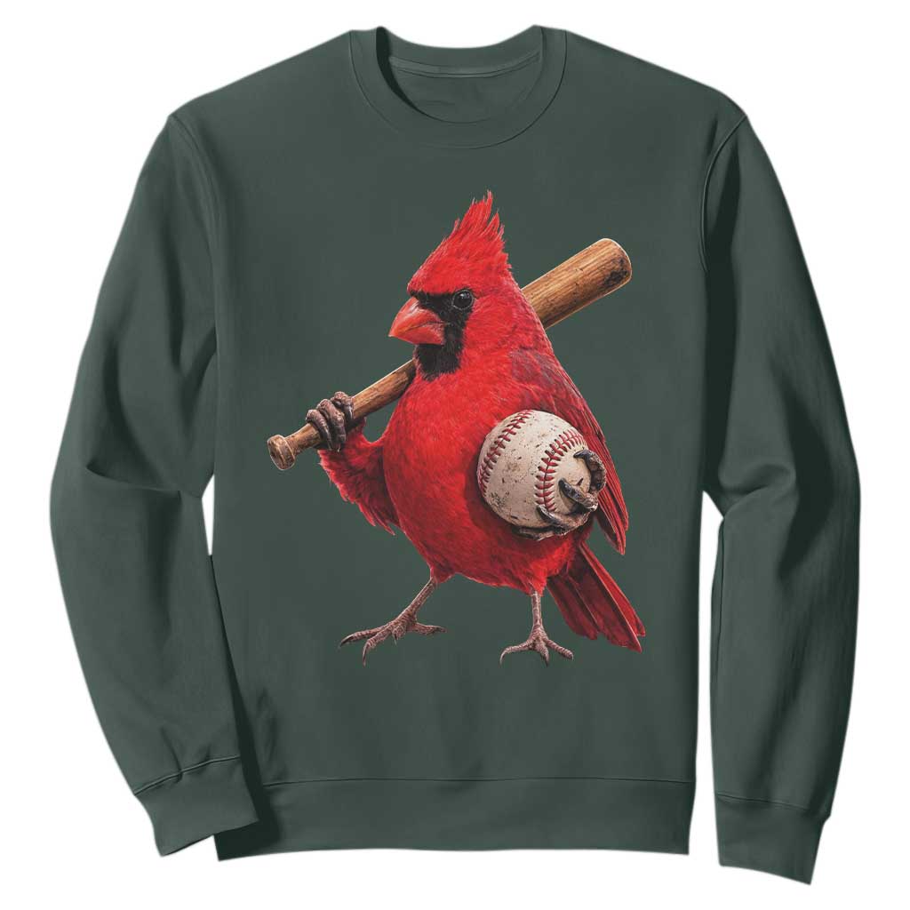 Cardinals Baseball Player Sweatshirt Retro STL Redbird Fan Bird Mascot Baseball TS10 Dark Forest Green Print Your Wear