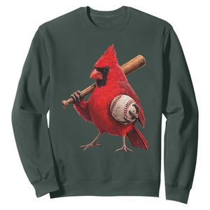 Cardinals Baseball Player Sweatshirt Retro STL Redbird Fan Bird Mascot Baseball TS10 Dark Forest Green Print Your Wear