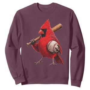 Cardinals Baseball Player Sweatshirt Retro STL Redbird Fan Bird Mascot Baseball TS10 Maroon Print Your Wear