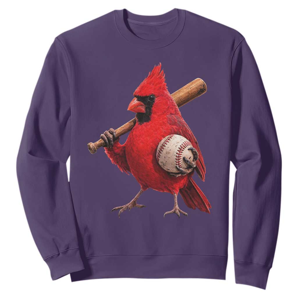 Cardinals Baseball Player Sweatshirt Retro STL Redbird Fan Bird Mascot Baseball TS10 Purple Print Your Wear
