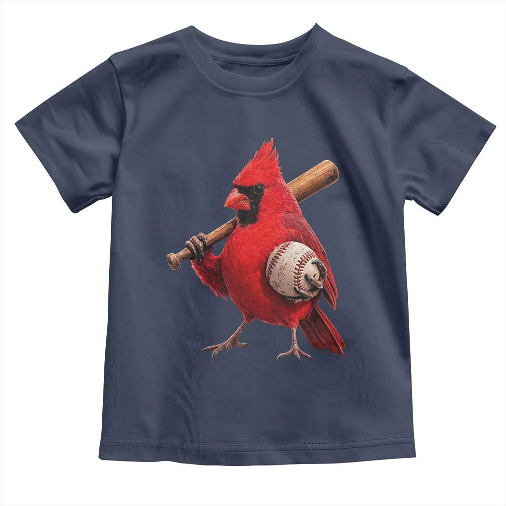 Cardinals Baseball Player Toddler T Shirt Retro STL Redbird Fan Bird Mascot Baseball TS10 Navy Print Your Wear