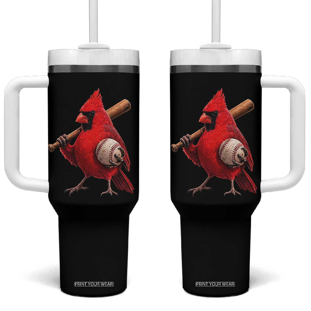 Cardinals Baseball Player Tumbler With Handle Retro STL Redbird Fan Bird Mascot Baseball TS10 One Size: 40 oz Black Print Your Wear