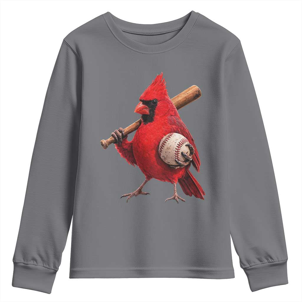 Cardinals Baseball Player Youth Sweatshirt Retro STL Redbird Fan Bird Mascot Baseball TS10 Charcoal Print Your Wear