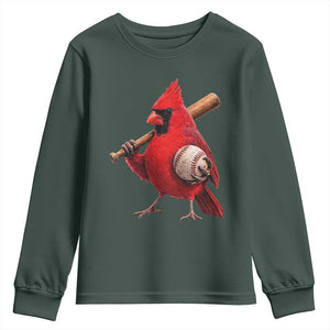 Cardinals Baseball Player Youth Sweatshirt Retro STL Redbird Fan Bird Mascot Baseball TS10 Dark Forest Green Print Your Wear