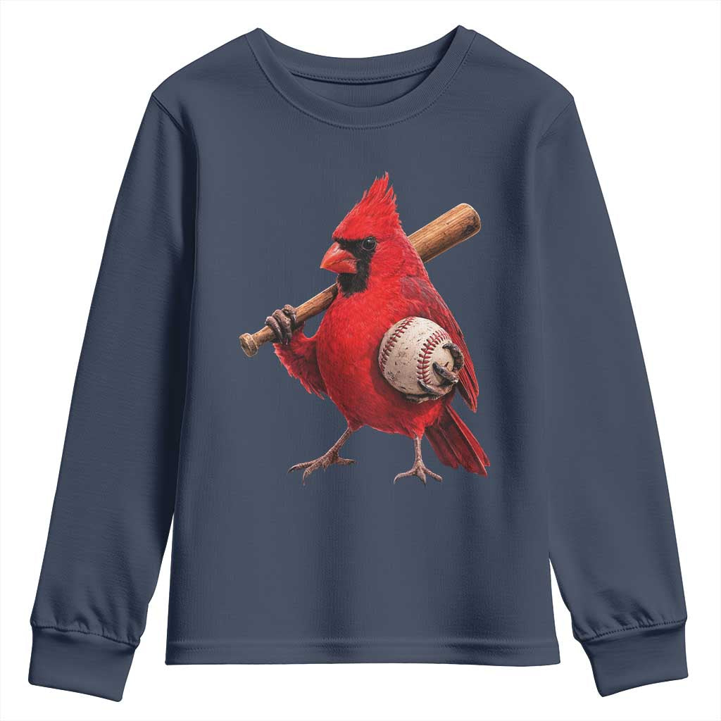 Cardinals Baseball Player Youth Sweatshirt Retro STL Redbird Fan Bird Mascot Baseball TS10 Navy Print Your Wear