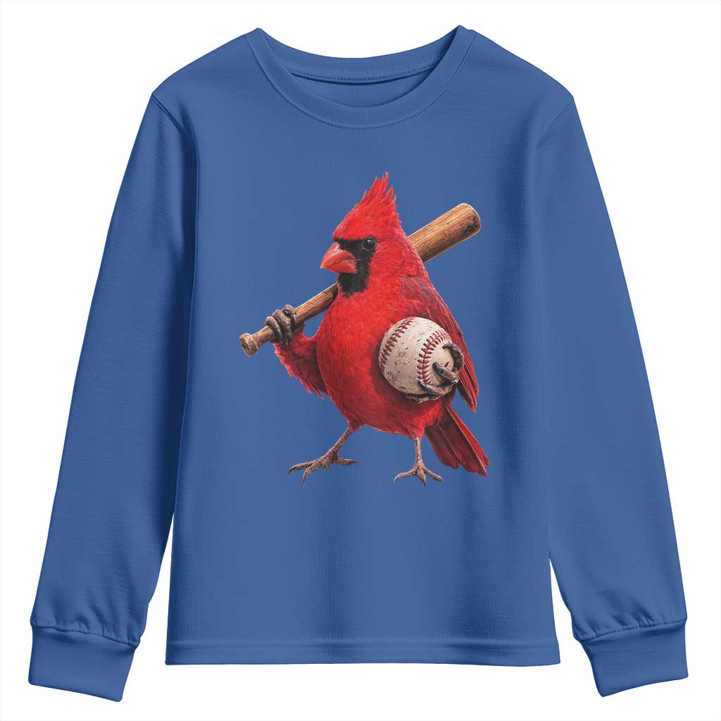 Cardinals Baseball Player Youth Sweatshirt Retro STL Redbird Fan Bird Mascot Baseball TS10 Royal Blue Print Your Wear