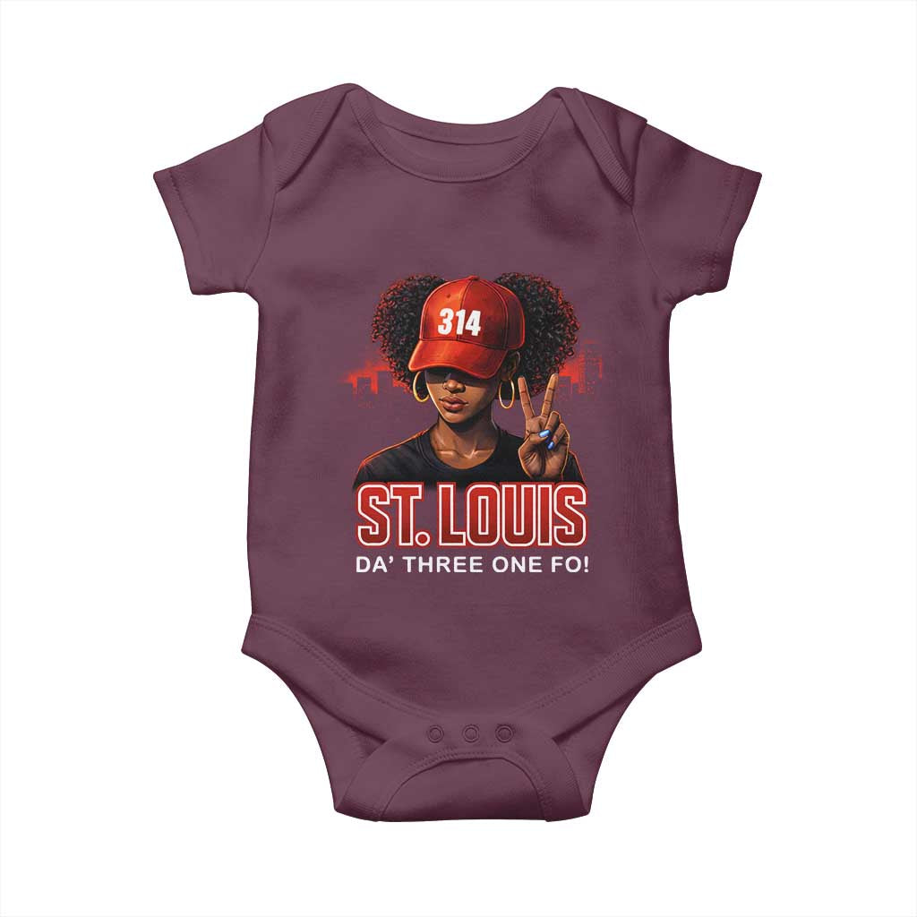 314 St Louis Baby Onesie Red Hat African American Woman STL City Pride Area Code TS10 Maroon Print Your Wear