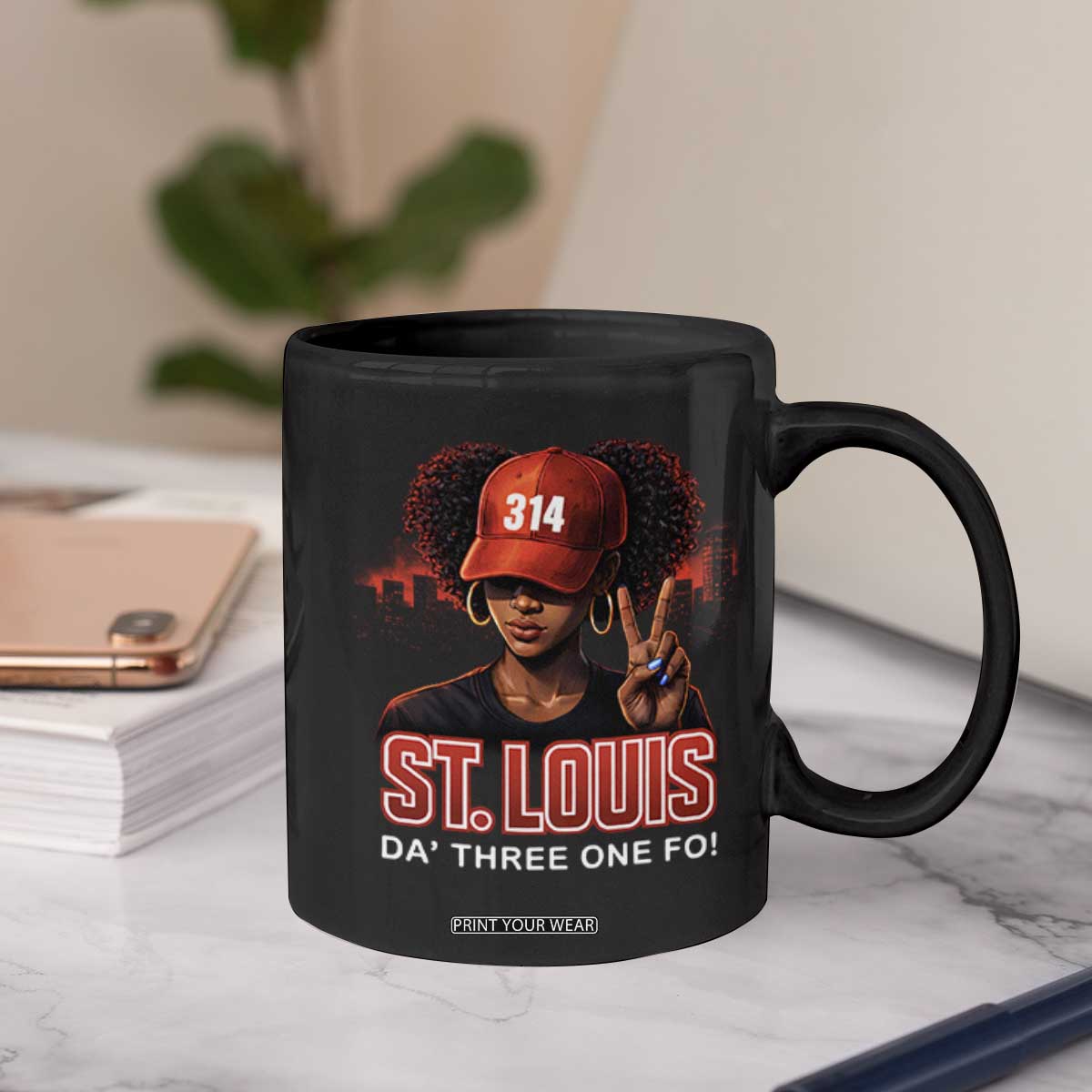 314 St Louis Coffee Mug Red Hat African American Woman STL City Pride Area Code TS10 Print Your Wear