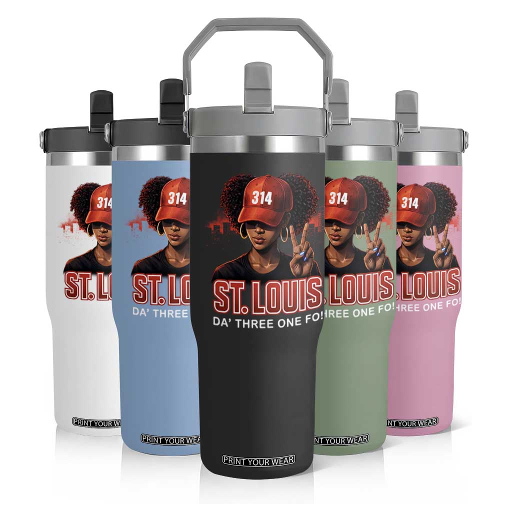314 St Louis Flip Straw Tumbler Red Hat African American Woman STL City Pride Area Code TS10 Print Your Wear