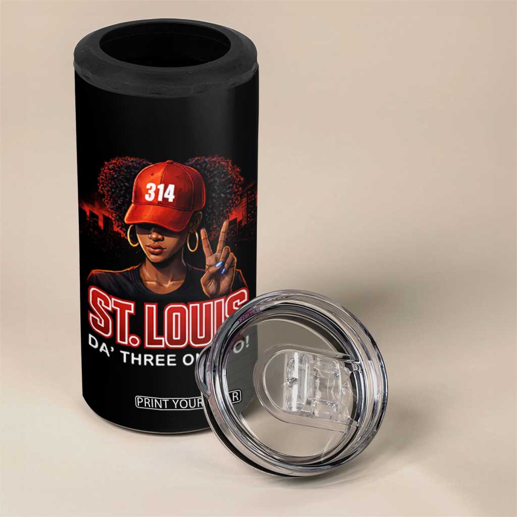 314 St Louis 4 in 1 Can Cooler Tumbler Red Hat African American Woman STL City Pride Area Code TS10 Print Your Wear