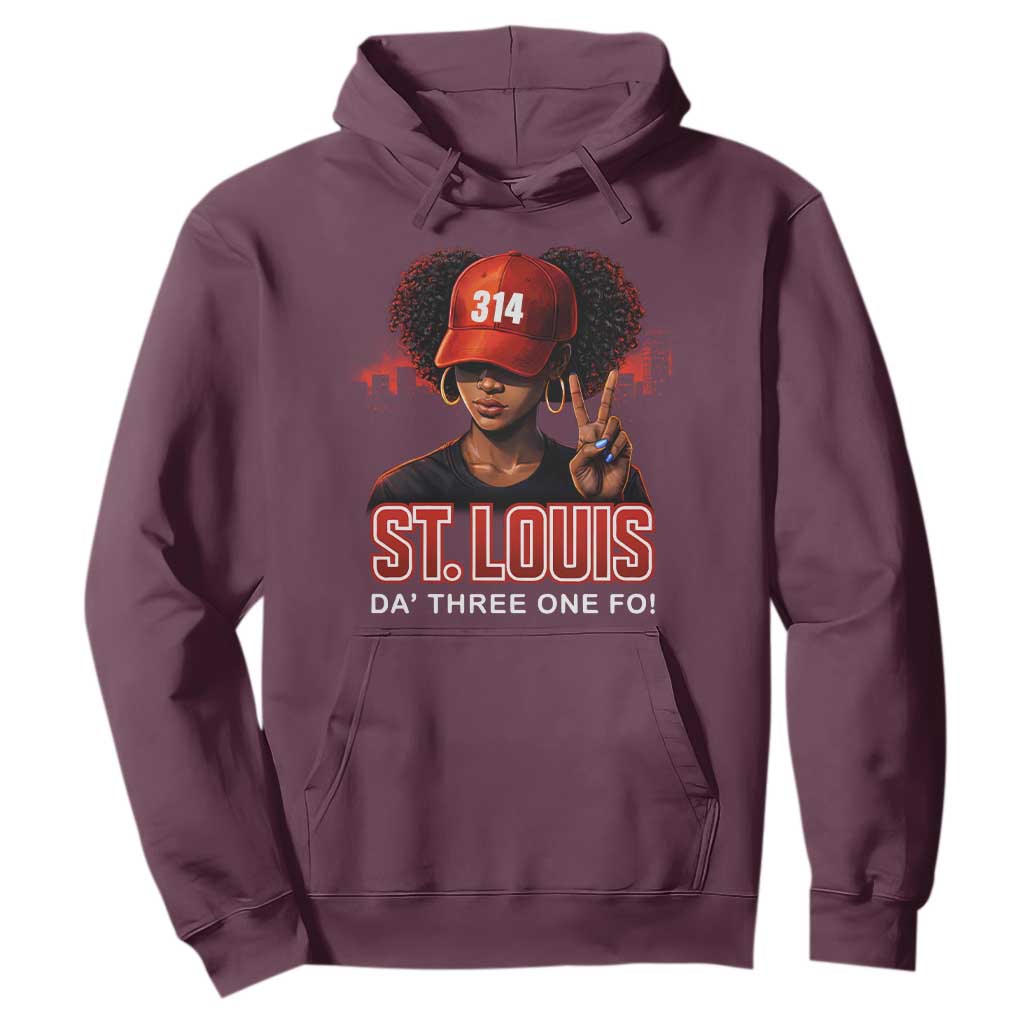 314 St Louis Hoodie Red Hat African American Woman STL City Pride Area Code TS10 Maroon Print Your Wear