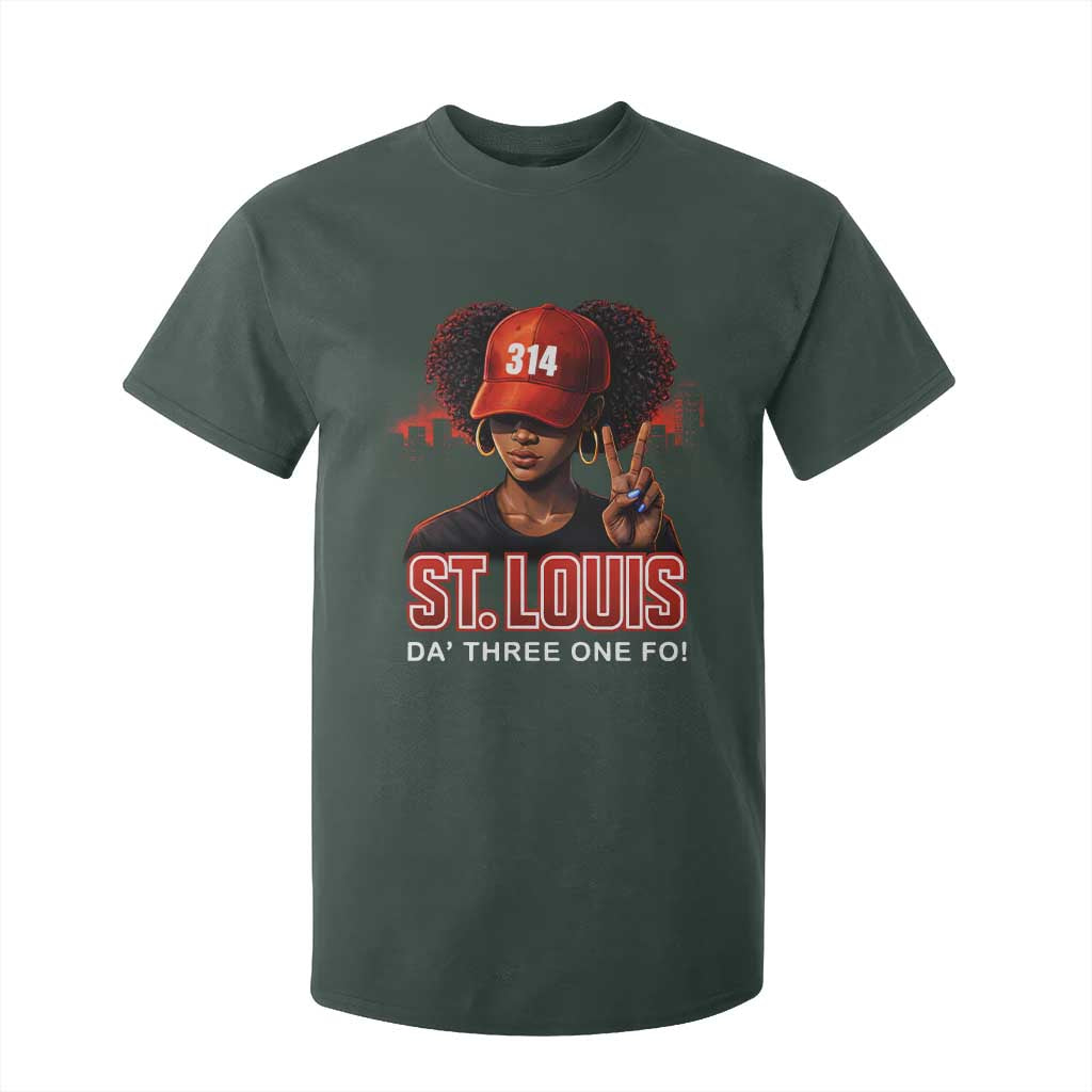 314 St Louis T Shirt For Kid Red Hat African American Woman STL City Pride Area Code TS10 Dark Forest Green Print Your Wear