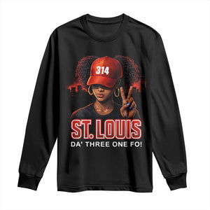 314 St Louis Long Sleeve Shirt Red Hat African American Woman STL City Pride Area Code TS10 Black Print Your Wear