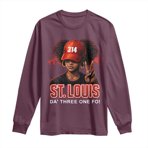 314 St Louis Long Sleeve Shirt Red Hat African American Woman STL City Pride Area Code TS10 Maroon Print Your Wear