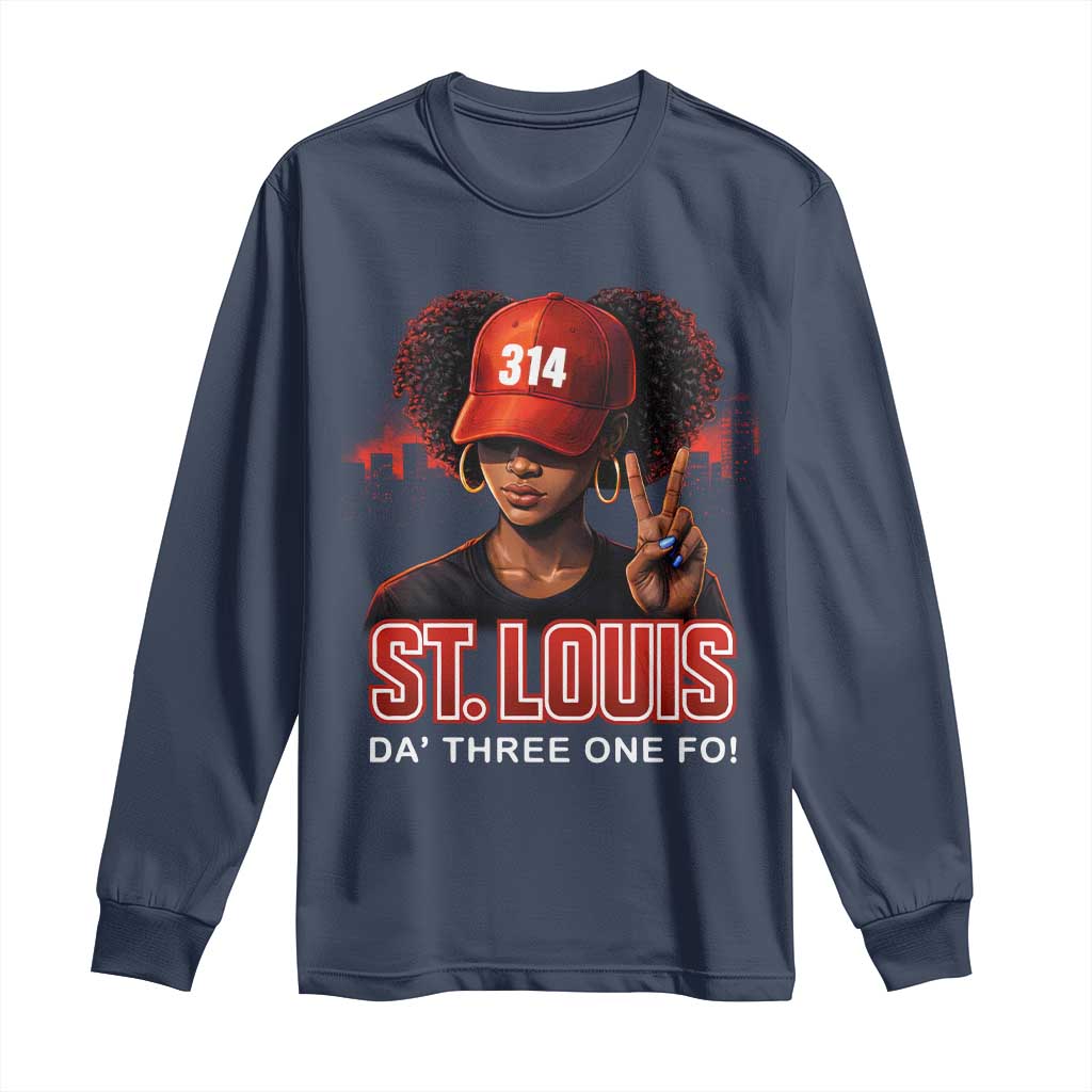 314 St Louis Long Sleeve Shirt Red Hat African American Woman STL City Pride Area Code TS10 Navy Print Your Wear