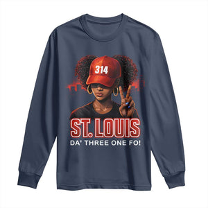 314 St Louis Long Sleeve Shirt Red Hat African American Woman STL City Pride Area Code TS10 Navy Print Your Wear