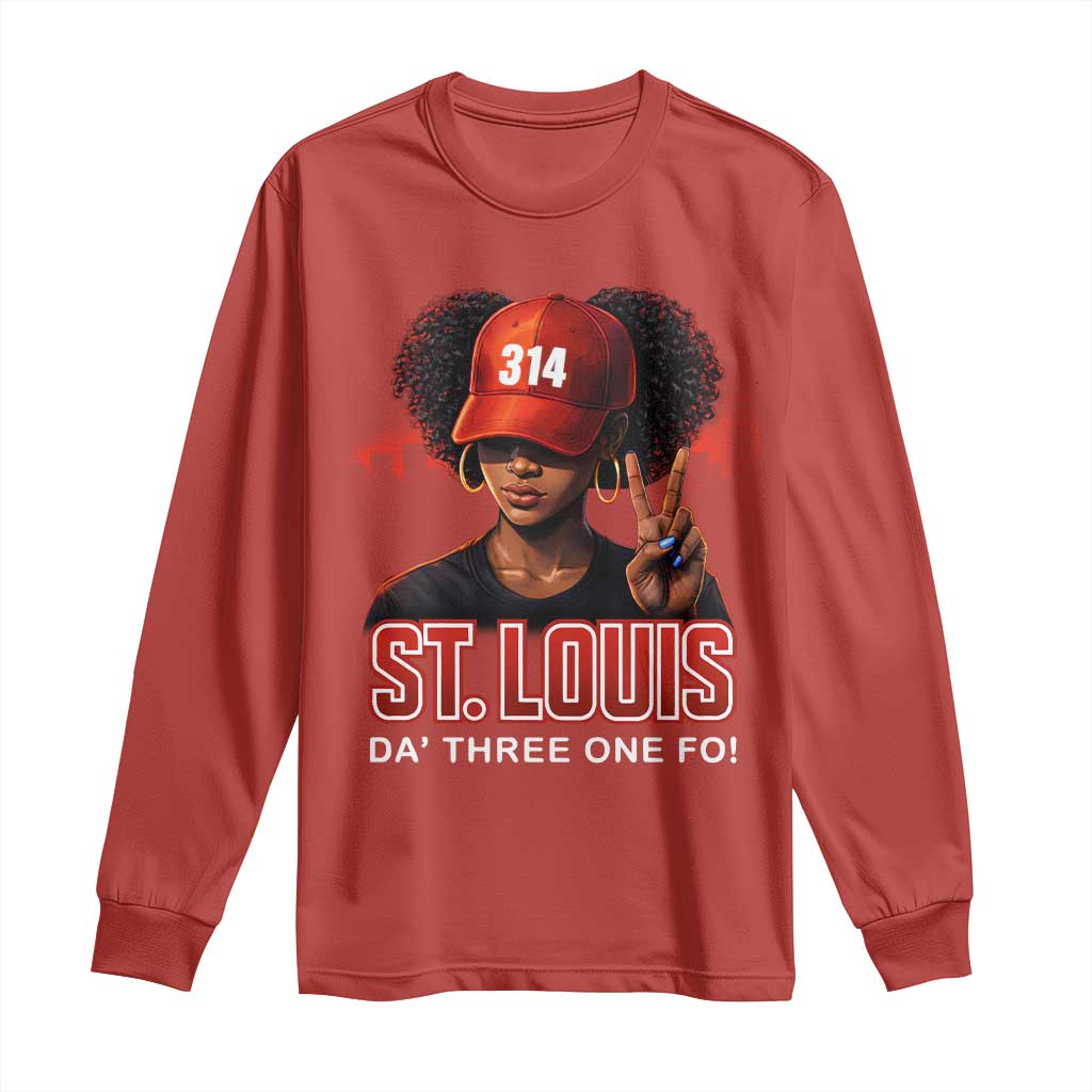 314 St Louis Long Sleeve Shirt Red Hat African American Woman STL City Pride Area Code TS10 Red Print Your Wear