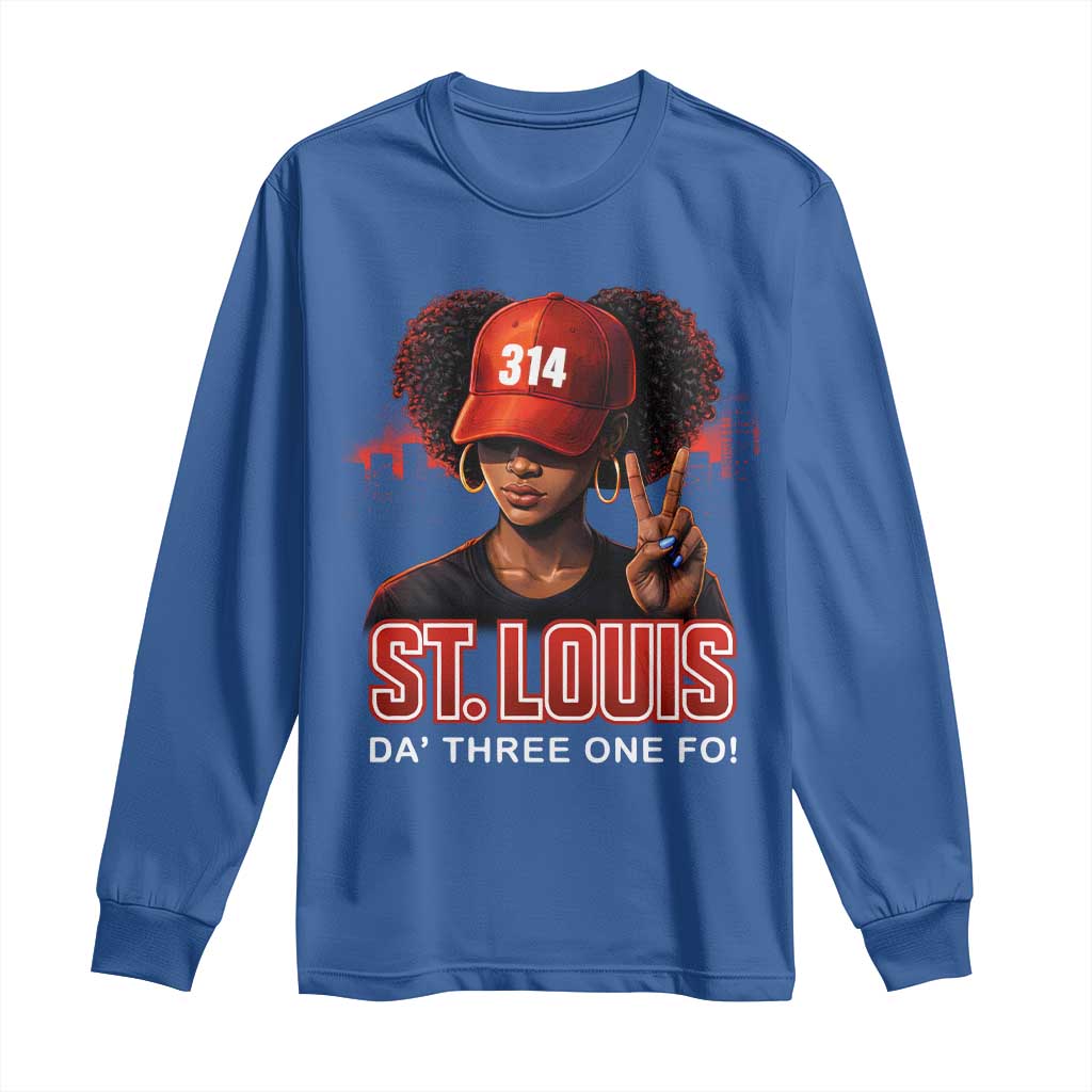 314 St Louis Long Sleeve Shirt Red Hat African American Woman STL City Pride Area Code TS10 Royal Blue Print Your Wear
