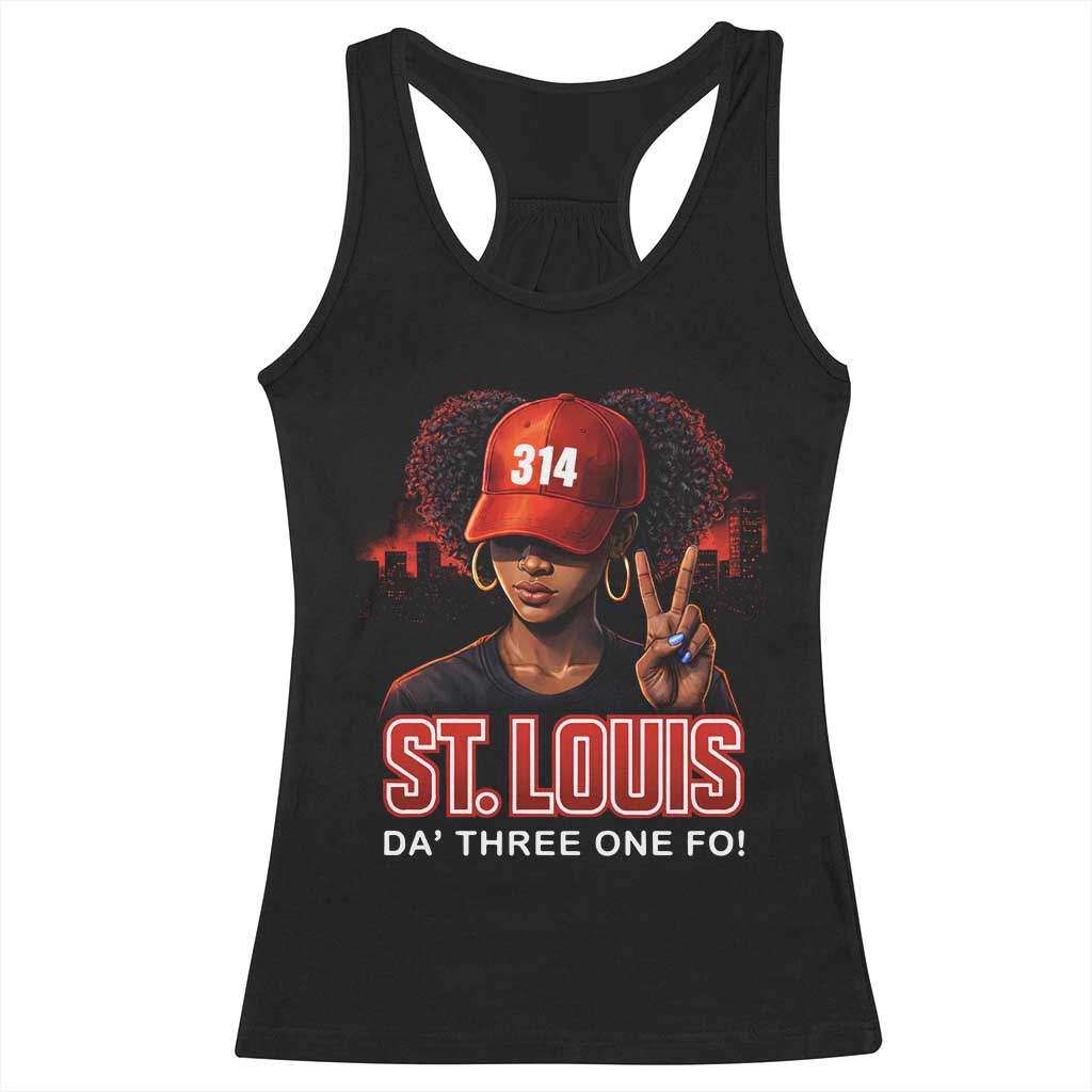 314 St Louis Racerback Tank Top Red Hat African American Woman STL City Pride Area Code TS10 Black Print Your Wear