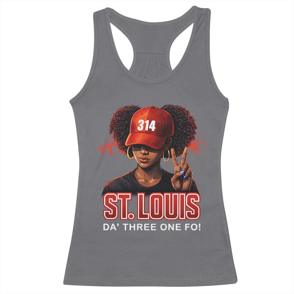 314 St Louis Racerback Tank Top Red Hat African American Woman STL City Pride Area Code TS10 Charcoal Print Your Wear