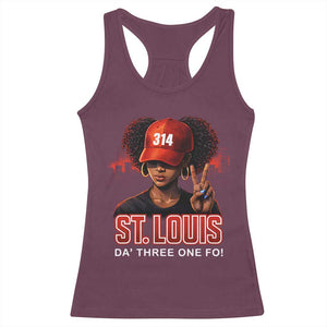 314 St Louis Racerback Tank Top Red Hat African American Woman STL City Pride Area Code TS10 Maroon Print Your Wear