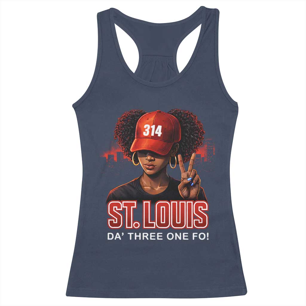 314 St Louis Racerback Tank Top Red Hat African American Woman STL City Pride Area Code TS10 Navy Print Your Wear