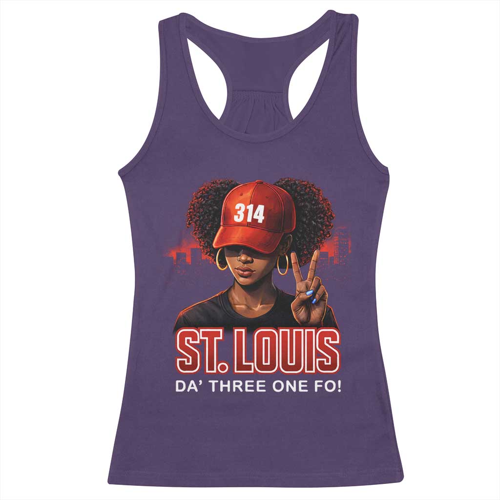 314 St Louis Racerback Tank Top Red Hat African American Woman STL City Pride Area Code TS10 Purple Print Your Wear