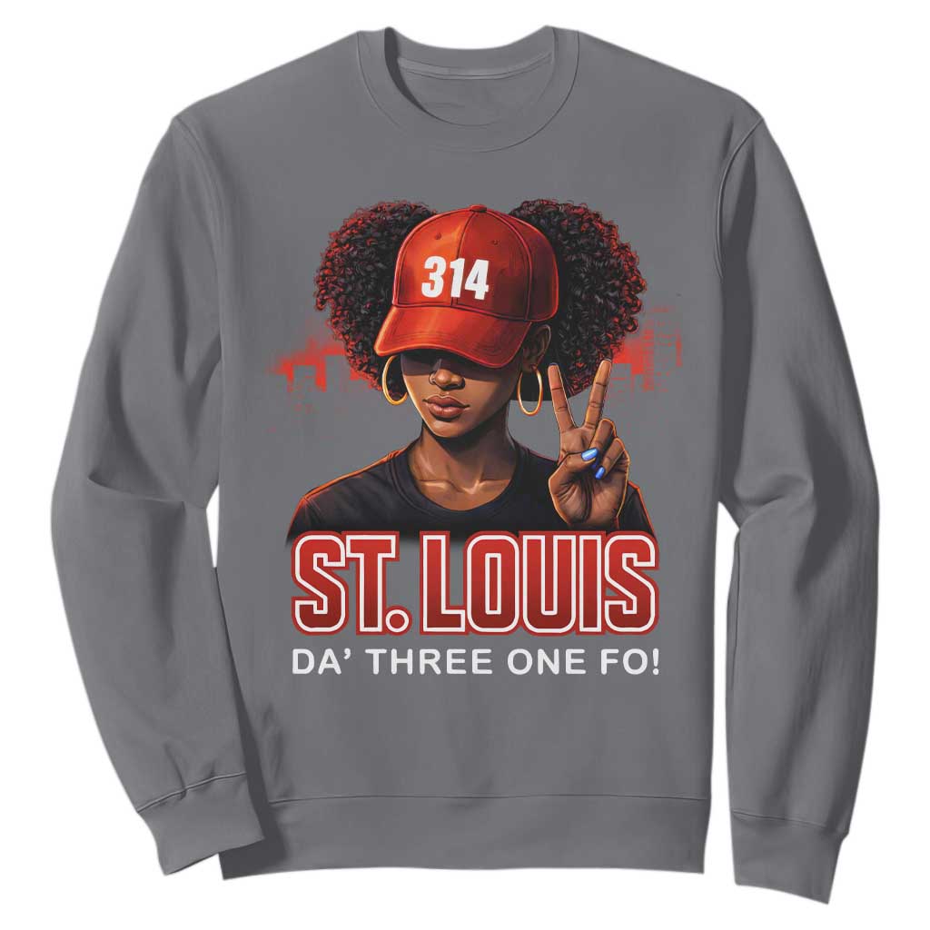 314 St Louis Sweatshirt Red Hat African American Woman STL City Pride Area Code TS10 Charcoal Print Your Wear