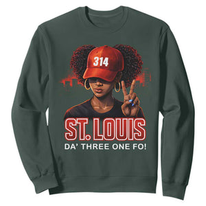 314 St Louis Sweatshirt Red Hat African American Woman STL City Pride Area Code TS10 Dark Forest Green Print Your Wear