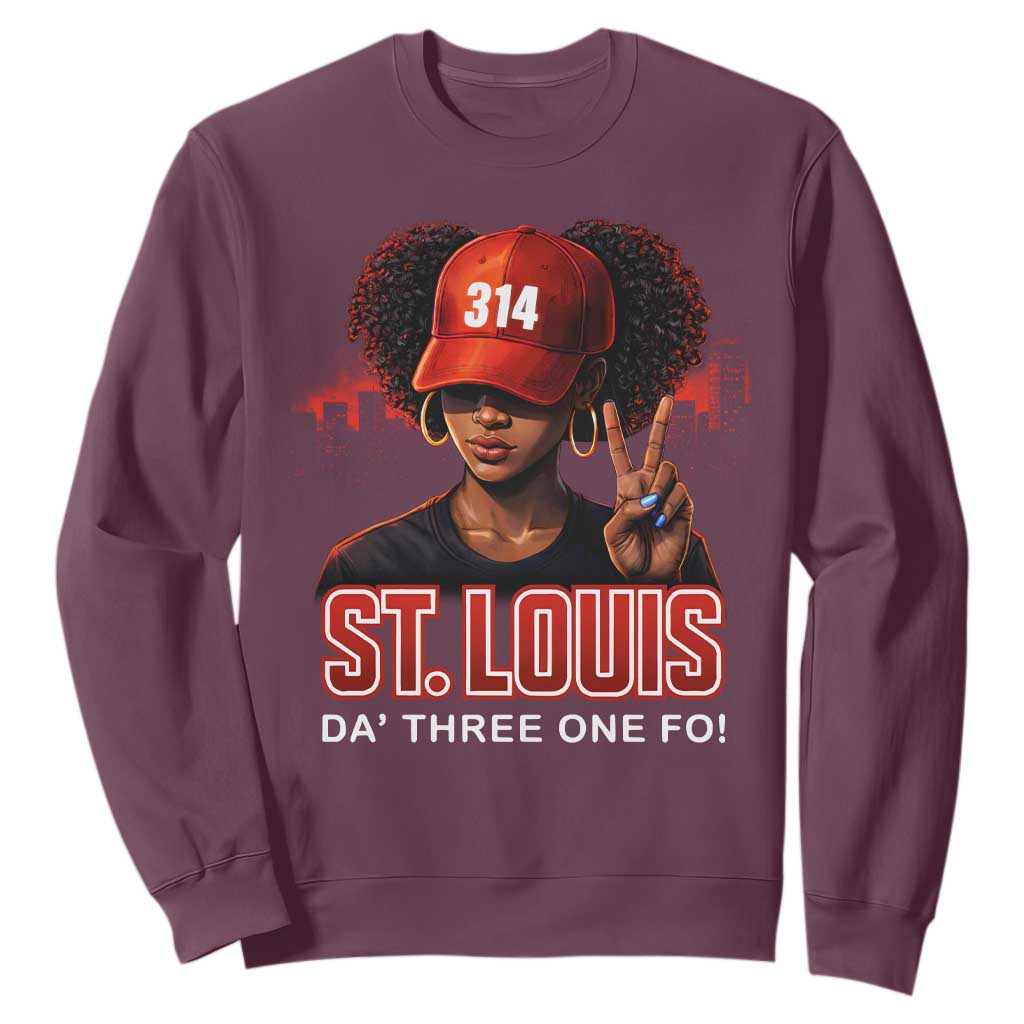 314 St Louis Sweatshirt Red Hat African American Woman STL City Pride Area Code TS10 Maroon Print Your Wear